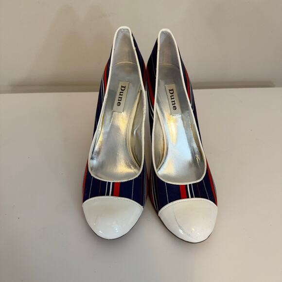 Dune Pump Heel Womens 8.5 Blue Striped Stiletto Slip On Retro Nautical Preppy - Picture 4 of 8